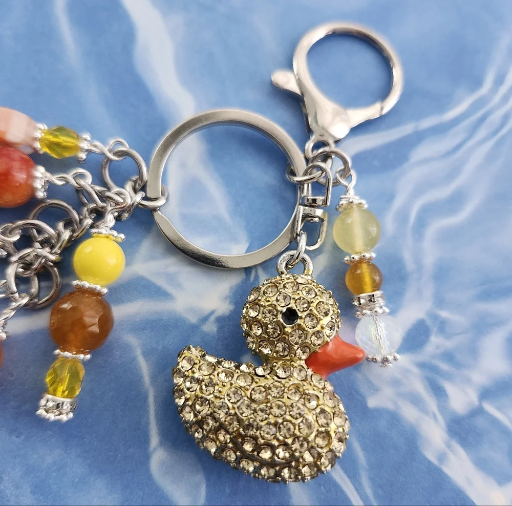 Yellow Duck Purse Charm or Keychain Glass Crystal Rondels Handcrafted